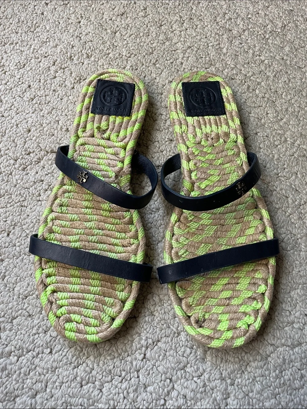 Tory Burch Double Black Leather Strap Sandals